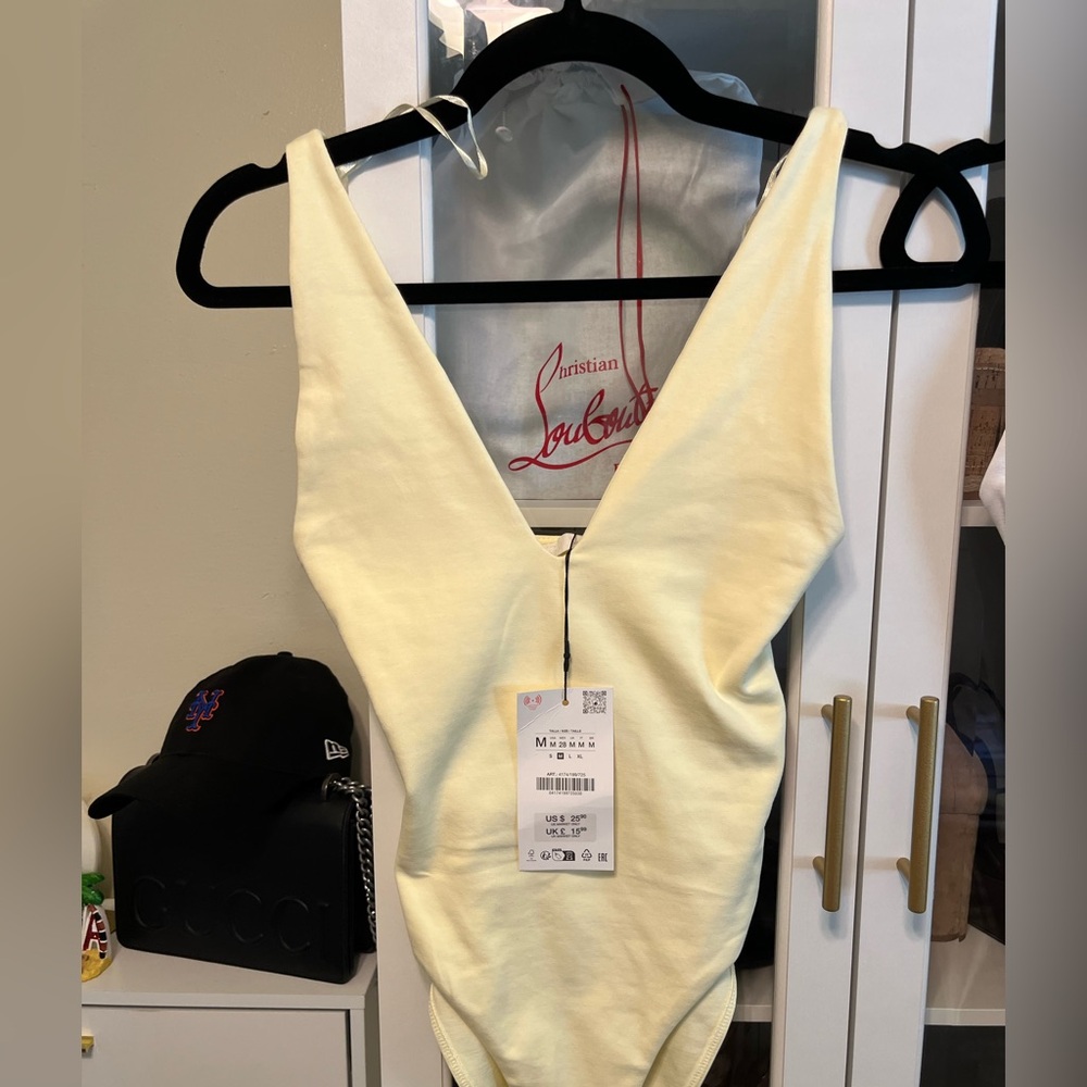Zara plunge body suit in Yellow